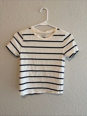 Old Navy White and Black Striped Crewneck Tee